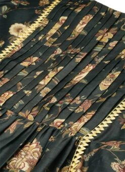 Green Chanderi Printed Floral Maxi Dress Festive Wear -C Bazaar Shop Green Chanderi Printed Floral Maxi Dress DRBS02111084 rrc1