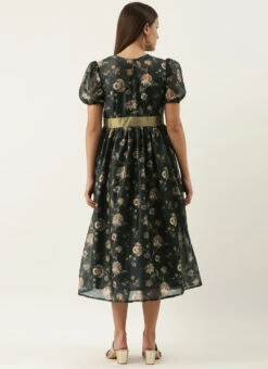 Green Chanderi Silk Puff Sleeve Dress After Six Wear 11 Green Chanderi Silk Puff Sleeve Dress After Six Wear -C Bazaar Shop Green Chanderi Silk Puff Sleeve Dress DRBS02201263 b