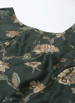 Green Chanderi Silk Puff Sleeve Dress After Six Wear 12 Green Chanderi Silk Puff Sleeve Dress After Six Wear -C Bazaar Shop Green Chanderi Silk Puff Sleeve Dress DRBS02201263 rrc1