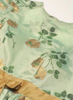 Green Chanderi Silk Puff Sleeve Dress Festive Wear 12 Green Chanderi Silk Puff Sleeve Dress Festive Wear -C Bazaar Shop Green Chanderi Silk Puff Sleeve Dress DRBS02303880 rrc1