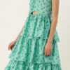 Green Chinon Digital Printed Layered Gown Party Wear