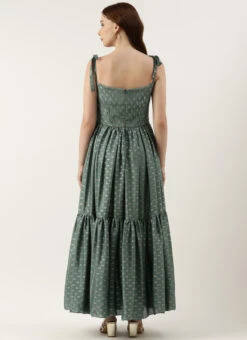Green Chinon Foil Printed Maxi Dress Festive Wear -C Bazaar Shop Green Chinon Foil Printed Maxi Dress DRBS02212617 b