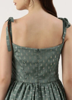 Green Chinon Foil Printed Maxi Dress Festive Wear -C Bazaar Shop Green Chinon Foil Printed Maxi Dress DRBS02212617 rrc2