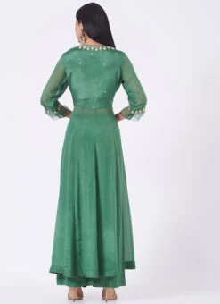 Green Chinon Silk Mirror Work Anarkali Suit Wedding Wear -C Bazaar Shop Green Chinon Silk Mirror Work Anarkali Suit SLDVC165 b