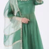 Green Chinon Silk Mirror Work Anarkali Suit Wedding Wear