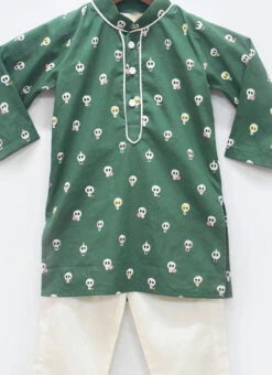 Green Cotton Printed Kurta Pyjama