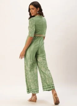 Green Digital Print Chinon Jumpsuit Festive Wear -C Bazaar Shop Green Digital Print Chinon Jumpsuit DRBS02309152 b