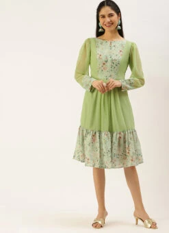 Green Digital Printed Dress Festive Wear 10 Green Digital Printed Dress Festive Wear -C Bazaar Shop Green Digital Printed Dress DRBS02208511 u
