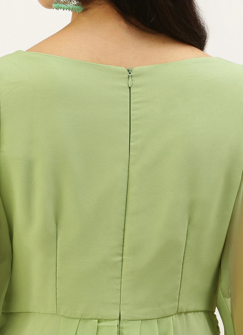 Green Digital Printed Dress Festive Wear 6 Green Digital Printed Dress Festive Wear - Image 6