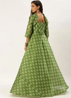 Green Digital Printed Maxi Dress Festive Wear -C Bazaar Shop Green Digital Printed Maxi Dress DRBS02212566 b