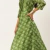 Green Digital Printed Maxi Dress Festive Wear