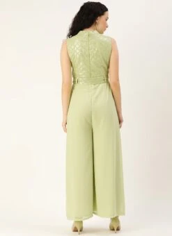 Green Embroidered Collar Neck Jumpsuit Festive Wear -C Bazaar Shop Green Embroidered Collar Neck Jumpsuit DRBS02104281 b