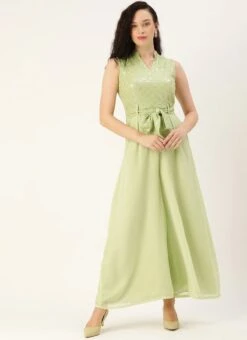 Green Embroidered Collar Neck Jumpsuit Festive Wear -C Bazaar Shop Green Embroidered Collar Neck Jumpsuit DRBS02104281 u