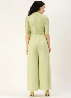 Green Embroidered Collar Neck Jumpsuit Party Wear -C Bazaar Shop Green Embroidered Collar Neck Jumpsuit DRBS02307730 b