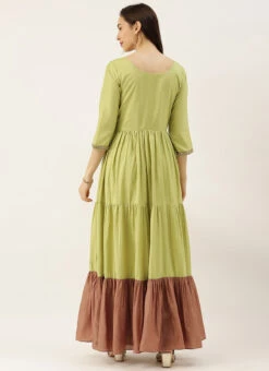 Green Embroidered Floor Length Gathers Dress After Six Wear -C Bazaar Shop Green Embroidered Floor Length Gathers Dress DRBS02012712 b