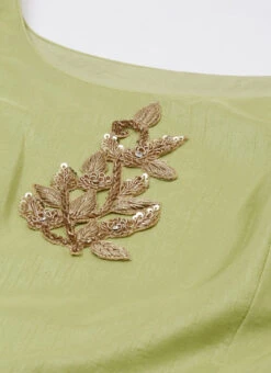 Green Embroidered Floor Length Gathers Dress After Six Wear -C Bazaar Shop Green Embroidered Floor Length Gathers Dress DRBS02012712 rrc1