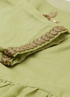 Green Embroidered Floor Length Gathers Dress After Six Wear -C Bazaar Shop Green Embroidered Floor Length Gathers Dress DRBS02012712 rrc2