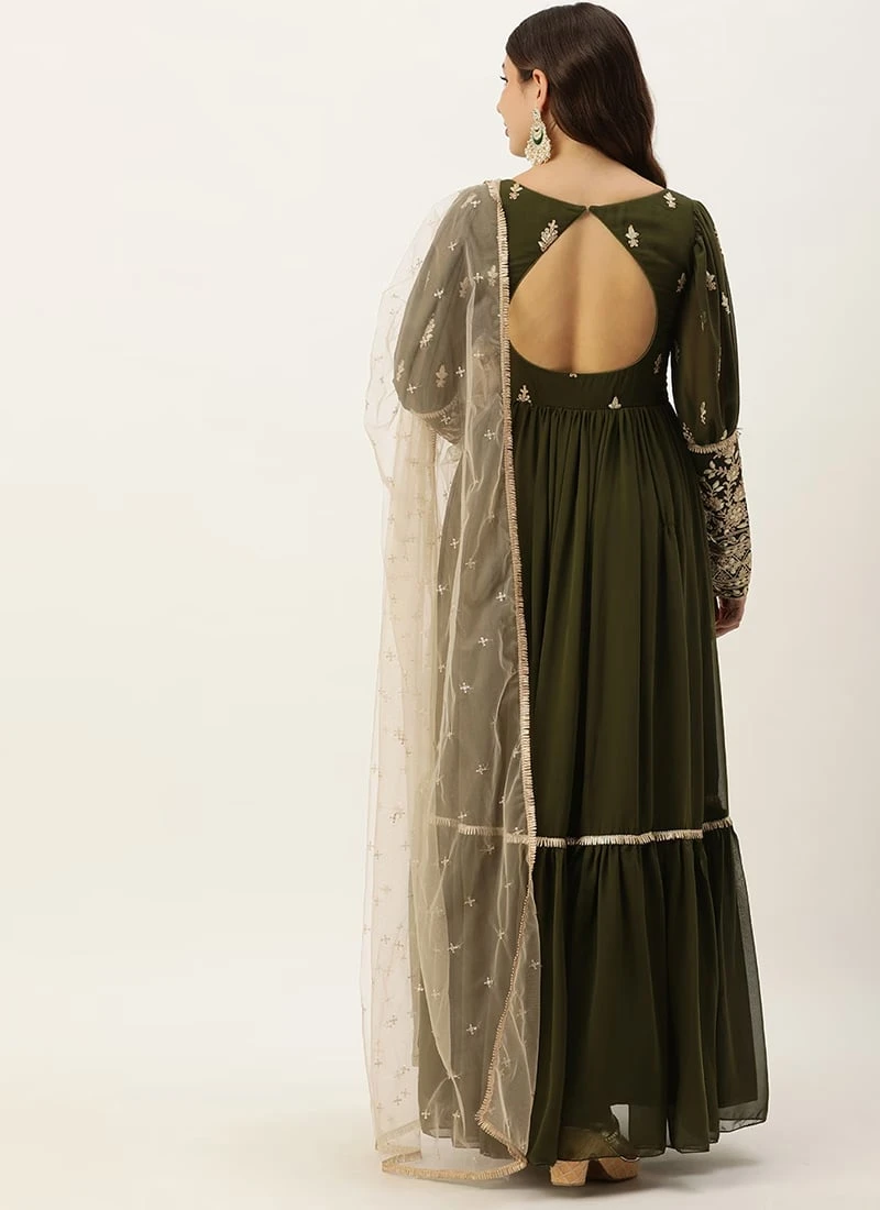 Bottom From Green Embroidered Georgette Anarkali Suit After Six Wear 4 Bottom From Green Embroidered Georgette Anarkali Suit After Six Wear - Image 4