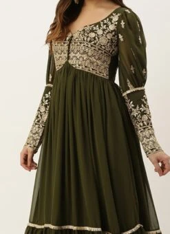 Bottom From Green Embroidered Georgette Anarkali Suit After Six Wear