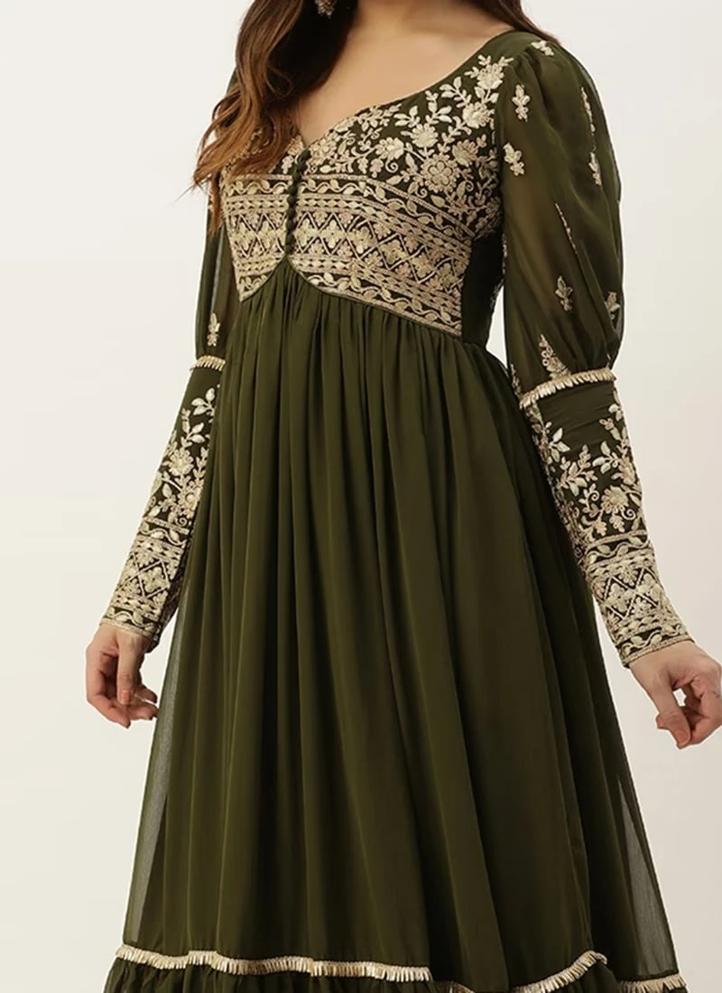 Bottom From Green Embroidered Georgette Anarkali Suit After Six Wear 1 Bottom From Green Embroidered Georgette Anarkali Suit After Six Wear