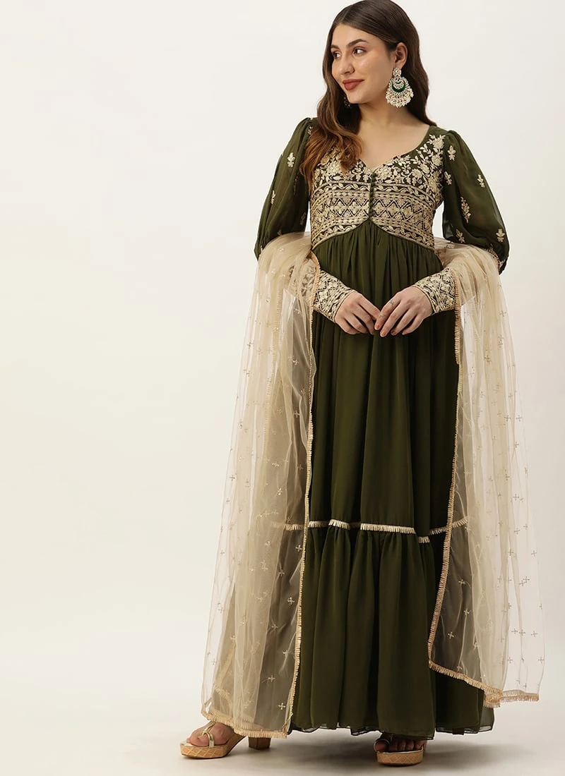 Bottom From Green Embroidered Georgette Anarkali Suit After Six Wear 3 Bottom From Green Embroidered Georgette Anarkali Suit After Six Wear - Image 3