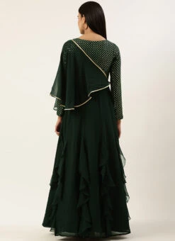 Green Embroidered Georgette Kali Flared Gown Party Wear -C Bazaar Shop Green Embroidered Georgette Kali Flared Gown IWBS02208519 b