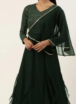 Green Embroidered Georgette Kali Flared Gown Party Wear