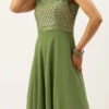Green Embroidered Georgette Layered Gown Festive Wear Party Wear