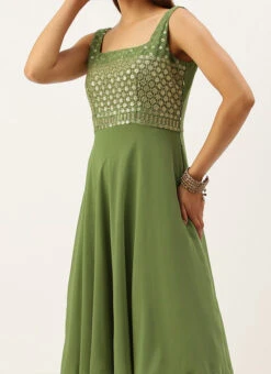 Green Embroidered Georgette Layered Gown Festive Wear Party Wear