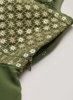 Green Embroidered Georgette Layered Gown Festive Wear -C Bazaar Shop Green Embroidered Georgette Layered Gown IWBS02203612 rrc3 1