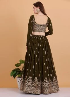 Green Embroidered Georgette Lehenga Set Festive Wear -C Bazaar Shop Green Embroidered Georgette Lehenga Set GHBS02302554 b