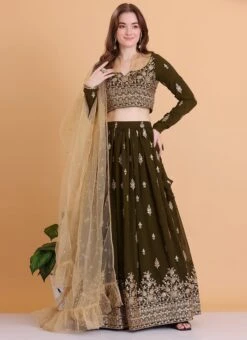 Green Embroidered Georgette Lehenga Set Festive Wear -C Bazaar Shop Green Embroidered Georgette Lehenga Set GHBS02302554 u