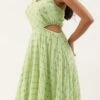 Green Embroidered Georgette Maxi Dress Festive Wear