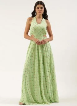 Green Embroidered Georgette Maxi Dress Festive Wear -C Bazaar Shop Green Embroidered Georgette Maxi Dress DRBS02207318 u