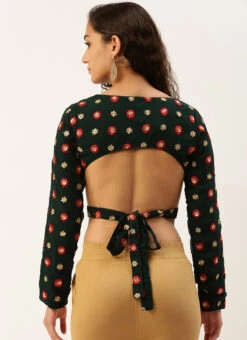 Green Embroidered Georgette Overlapped Blouse Party Wear -C Bazaar Shop Green Embroidered Georgette Overlapped Blouse BLBS02305196 b
