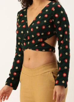 Green Embroidered Georgette Overlapped Blouse Party Wear