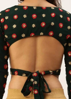 Green Embroidered Georgette Overlapped Blouse Party Wear -C Bazaar Shop Green Embroidered Georgette Overlapped Blouse BLBS02305196 rrc2