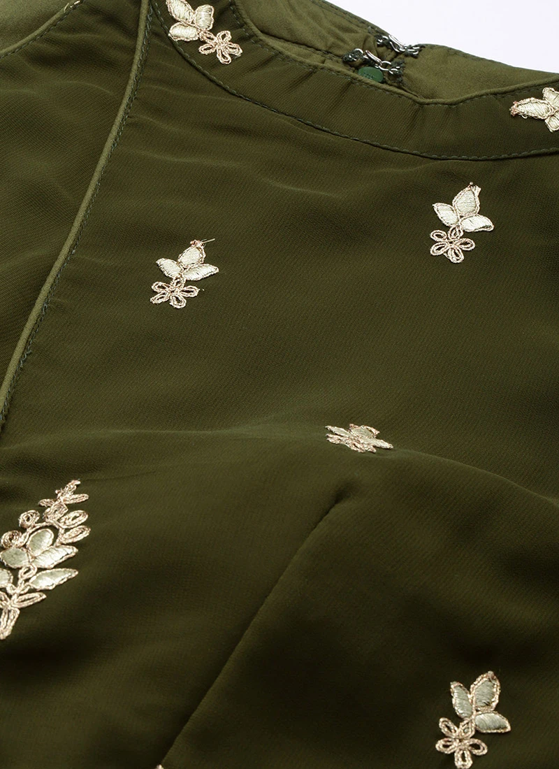 Green Embroidered Halter Neck Gown Festive Wear 5 Green Embroidered Halter Neck Gown Festive Wear - Image 5