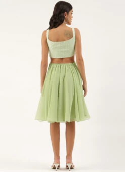 Green Embroidered Mini Dress Party Wear -C Bazaar Shop Green Embroidered Mini Dress DRBS02206237 b