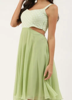 Green Embroidered Mini Dress Party Wear