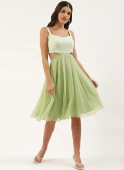 Green Embroidered Mini Dress Party Wear -C Bazaar Shop Green Embroidered Mini Dress DRBS02206237 u