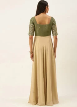 Green Embroidered N Beige Floor Length Gown Festive Wear -C Bazaar Shop Green Embroidered N Beige Floor Length Gown IWBS02111104 b