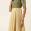 Green Embroidered N Beige Floor Length Gown Festive Wear