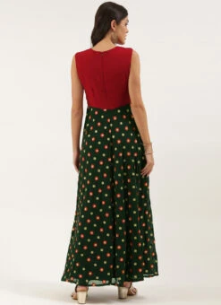 Green Embroidered N Maroon Twisted Bodice Dress Festive Wear -C Bazaar Shop Green Embroidered N Maroon Twisted Bodice Dress DRBS02206212 b