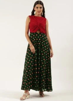 Green Embroidered N Maroon Twisted Bodice Dress Festive Wear -C Bazaar Shop Green Embroidered N Maroon Twisted Bodice Dress DRBS02206212 u