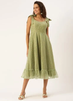 Green Embroidered Net Corset Style Dress Party Wear -C Bazaar Shop Green Embroidered Net Corset Style Dress DRBS02301105 u