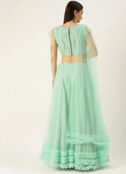Green Embroidered Ruffles Lehenga Set Festive Wear -C Bazaar Shop Green Embroidered Ruffles Lehenga Set GHBS02104322 b