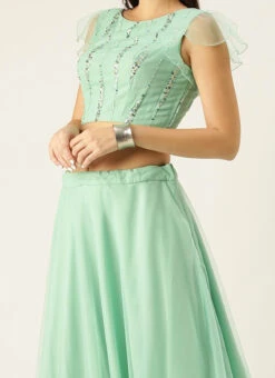 Green Embroidered Ruffles Lehenga Set Festive Wear