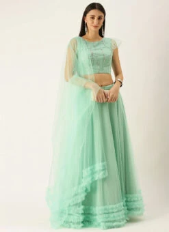Green Embroidered Ruffles Lehenga Set Festive Wear -C Bazaar Shop Green Embroidered Ruffles Lehenga Set GHBS02104322 u