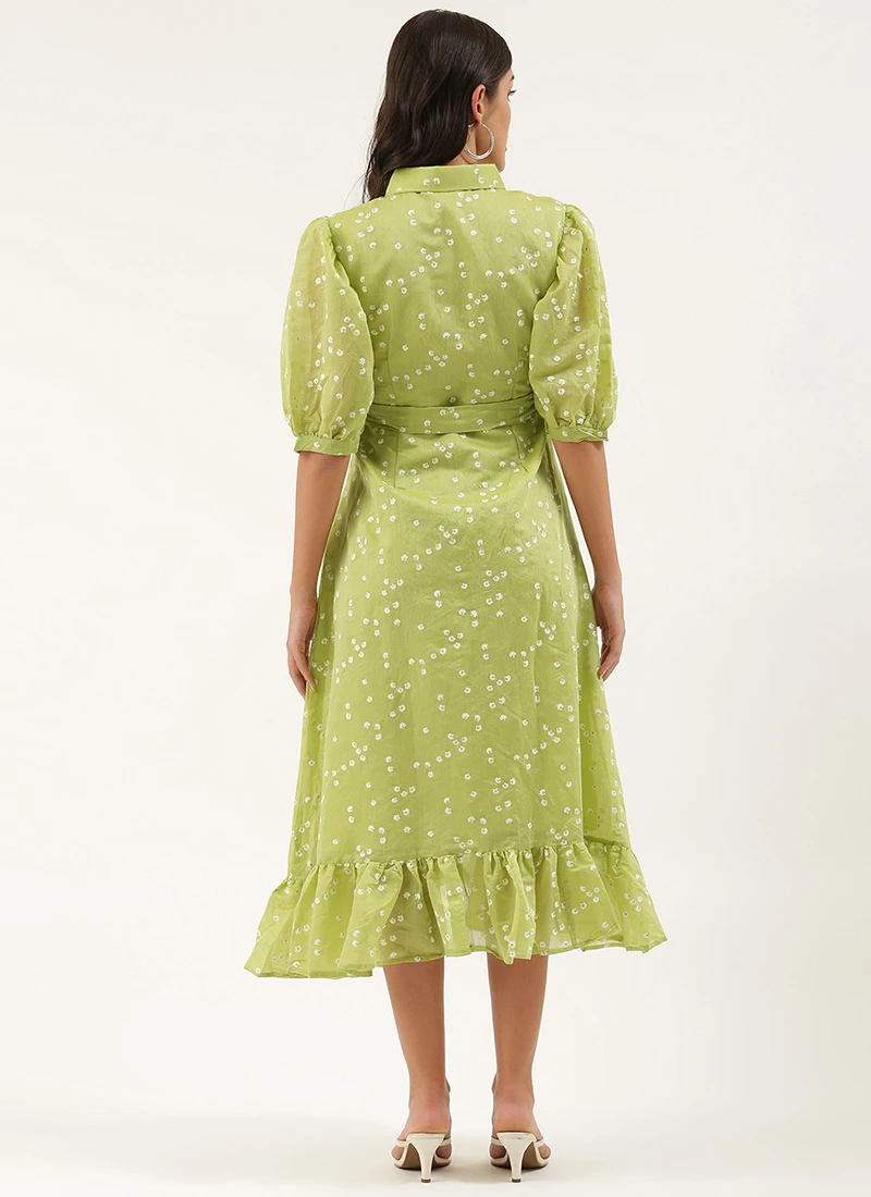 Green Foil Printed Shirt Dress After Six Wear 4 Green Foil Printed Shirt Dress After Six Wear - Image 4